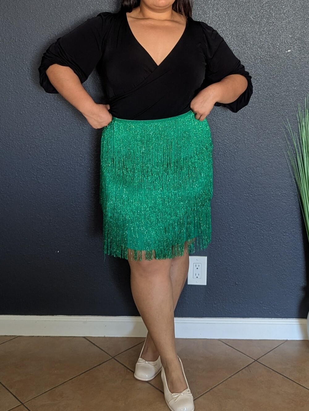 Green Fringe Maner Skirt